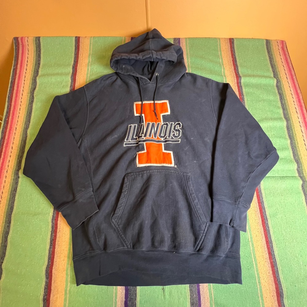 Illinois Hoodie Mens L Navy Blue Heavyweight Fighting Illini NCAA